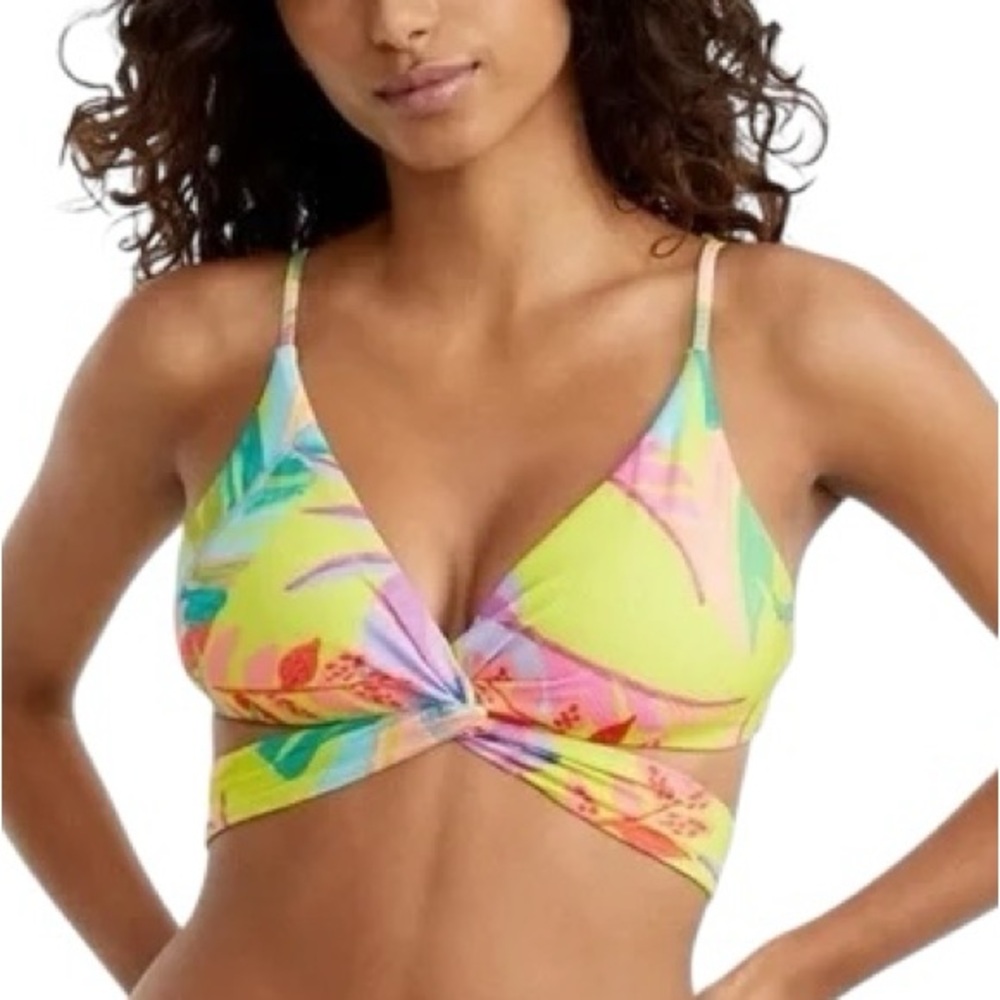 BECCA colorful bikini swim top D cup multi fit cup hook back style 19317 NWT